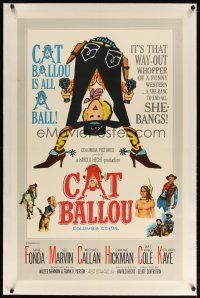 9d218 CAT BALLOU linen 1sh '65 classic sexy cowgirl Jane Fonda, Lee Marvin, great artwork!
