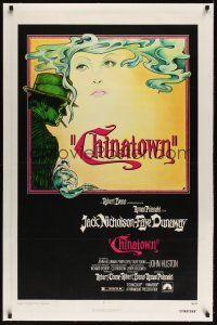 9d221 CHINATOWN linen 1sh '74 art of Jack Nicholson & Faye Dunaway by Jim Pearsall, Roman Polanski