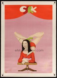 9d069 CYRK linen Polish circus poster '70 wacky Maciej Urbaniec art of Mona Lisa contortionist!