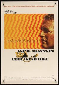 9d227 COOL HAND LUKE linen 1sh '67 Paul Newman prison escape classic, cool art by James Bama!