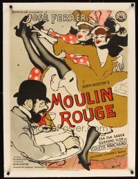 9d110 MOULIN ROUGE linen Danish '52 Maggi Baaring art of Ferrer as Toulouse-Lautrec & sexy dancers!