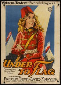 9d112 UNDER TWO FLAGS linen Danish '22 stone litho of Priscilla Dean, directed by Tod Browning