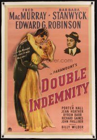 9d238 DOUBLE INDEMNITY linen 1sh '44 Billy Wilder classic, Barbara Stanwyck, MacMurray, Robinson
