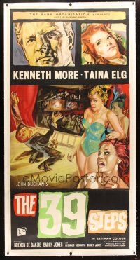 9d022 39 STEPS linen English 3sh '59 Kenneth More, Taina Elg, English crime thriller, cool art!