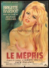 9d017 LE MEPRIS linen French 1p '63 Jean-Luc Godard, sexiest Brigitte Bardot Georges Allard art!