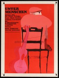 9d101 ON HIS OWN linen German '64 biography of Maxim Gorky, cool art with guitar by Jan Lenica!