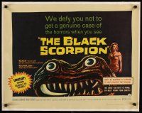9d184 BLACK SCORPION linen 1/2sh '57 art of wacky creature looking more laughable than horrible!
