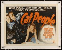 9d187 CAT PEOPLE linen 1/2sh R52 Val Lewton, full-length art of sexy Simone Simon by black panther!