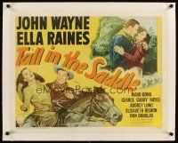 9d194 TALL IN THE SADDLE linen 1/2sh '44 great images of cowboy John Wayne & pretty Ella Raines!