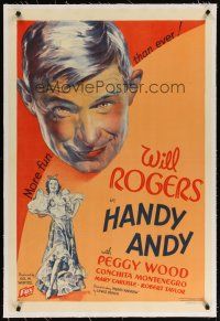 9d265 HANDY ANDY linen 1sh '34 great stone litho headshot of Will Rogers + sexy woman!