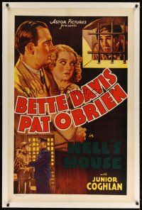 9d269 HELL'S HOUSE linen 1sh R30s Bette Davis top billed in movie she had a minor role in!