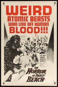 9d274 HORROR OF PARTY BEACH linen 1sh '64 first horror monster musical, beach party & atomic beast!