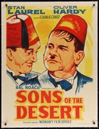 9d098 SONS OF THE DESERT linen Indian R60s Bharat art of Stan Laurel & Oliver Hardy wearing fezzes!