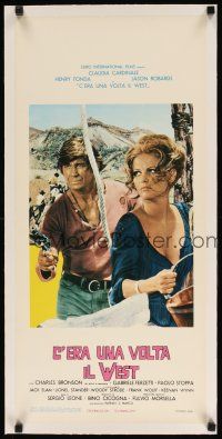 9d116 ONCE UPON A TIME IN THE WEST linen Italian locandina R70s Bronson & sexy Claudia Cardinale!