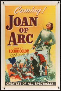 9d284 JOAN OF ARC linen style B teaser 1sh '48 different art of Ingrid Bergman in armor & wounded!