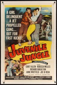9d286 JUVENILE JUNGLE linen 1sh '58 a girl delinquent & a jet propelled gang out for fast kicks!