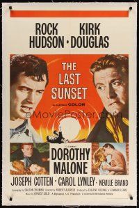 9d293 LAST SUNSET linen 1sh '61 Rock Hudson, Kirk Douglas, Dorothy Malone, Robert Aldrich