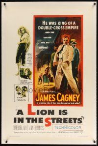 9d297 LION IS IN THE STREETS linen 1sh '53 the gutter was James Cagney's throne, Anne Francis!