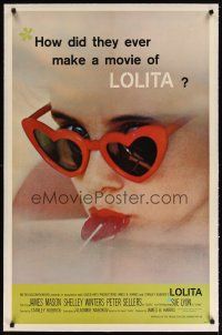 9d298 LOLITA linen 1sh '62 Stanley Kubrick, sexy Sue Lyon with heart sunglasses & lollipop!