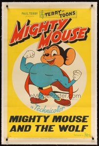 9d312 MIGHTY MOUSE linen 1sh '43 Paul Terry's Terry-Toons, great full-color cartoon image!