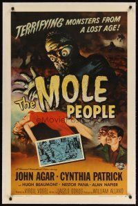 9d313 MOLE PEOPLE linen 1sh '56 from a lost age, horror crawls from the depths of the Earth!