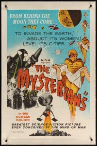 9d314 MYSTERIANS linen 1sh '59 Ishiro Honda, they're abducting Earth's women & leveling its cities!
