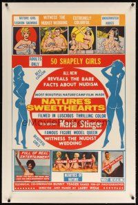 9d315 NATURE'S SWEETHEARTS linen 1sh '63 Bunny Yeager, bare facts of nudism, 50 shapely girls!