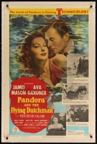 9d328 PANDORA & THE FLYING DUTCHMAN linen 1sh '51 romantic c/u of James Mason & sexy Ava Gardner!