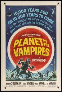 9d332 PLANET OF THE VAMPIRES linen 1sh '65 Mario Bava, beings of the future who rule demon planet!
