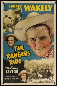 9d339 RANGERS RIDE linen 1sh '48 super close up of cowboy Jimmy Wakely + Dub Cannonball Taylor!