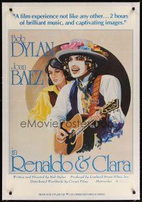 9d343 RENALDO & CLARA linen 1sh '78 great artwork of Bob Dylan with guitar & Joan Baez by Hadley!