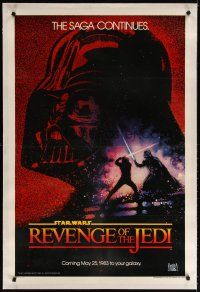 9d345 RETURN OF THE JEDI linen dated teaser 1sh '83 George Lucas classic, Revenge of the Jedi!