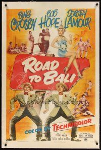9d349 ROAD TO BALI linen 1sh '52 Bing Crosby, Bob Hope & sexy Dorothy Lamour in Indonesia!