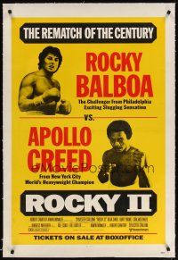 9d352 ROCKY II linen 1sh '79 great different boxing poster art design, rematch fight of the century!