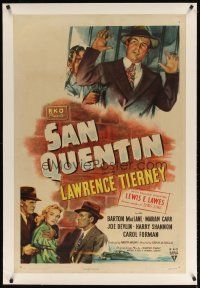 9d353 SAN QUENTIN linen 1sh '47 art of Lawrence Tierney in maximum security prison, film noir!