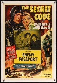 9d355 SECRET CODE linen chapter 1 1sh R53 Paul Kelly, Ann Nagel, greatest WWII spy action serial!