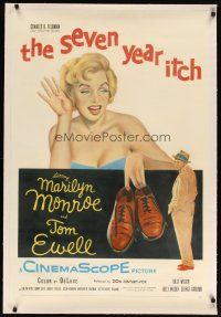 9d358 SEVEN YEAR ITCH linen 1sh '55 Billy Wilder, great sexy art of Marilyn Monroe & Tom Ewell!