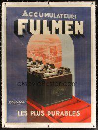 9d009 ACCUMULATEURS FULMEN linen 45x62 French advertising poster '30s cool battery art by Mauzan!