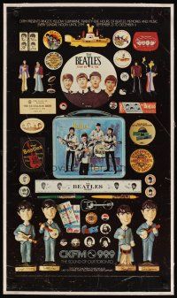 9d058 BEATLES linen 19x33 Canadian radio poster '80s cool montage of Fab Four memorabilia!