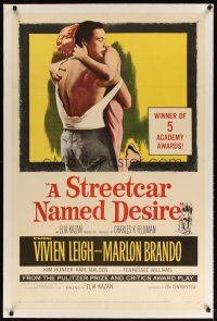 9d364 STREETCAR NAMED DESIRE linen 1sh R58 Marlon Brando, Vivien Leigh, Elia Kazan classic!