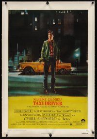 9d373 TAXI DRIVER linen 1sh '76 classic art of Robert De Niro by cab, directed by Martin Scorsese!