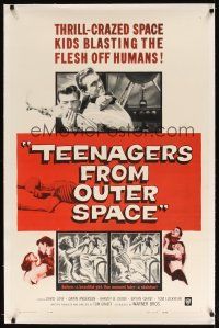 9d374 TEENAGERS FROM OUTER SPACE linen 1sh '59 thrill-crazed hoodlums blasting the flesh off humans!