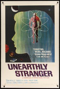 9d389 UNEARTHLY STRANGER linen 1sh '64 cool art of weird macabre unseen thing out of time & space!