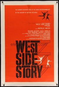 9d394 WEST SIDE STORY linen 1sh '61 rare 1961 pre-Awards one-sheet with classic art!