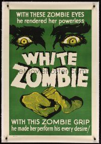 9d397 WHITE ZOMBIE linen 1sh R38 completely different art of Bela Lugosi's eyes & his grip!