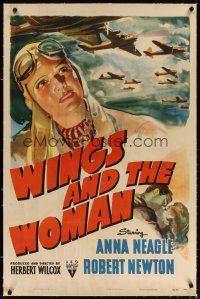 9d400 WINGS & THE WOMAN linen 1sh '42 art of Anna Neagle playing Amy Johnson, famous female aviator!
