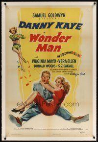 9d402 WONDER MAN linen 1sh '45 wacky Danny Kaye holds sexy Virginia Mayo + dancing Vera-Ellen!