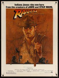 9e013 RAIDERS OF THE LOST ARK 30x40 '81 great art of adventurer Harrison Ford by Richard Amsel!