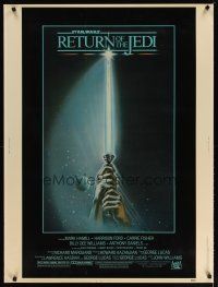 9e014 RETURN OF THE JEDI 30x40 '83 George Lucas classic, art of hands holding lightsaber!