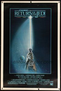 9e008 RETURN OF THE JEDI 40x60 '83 George Lucas classic, art of hands holding lightsaber!